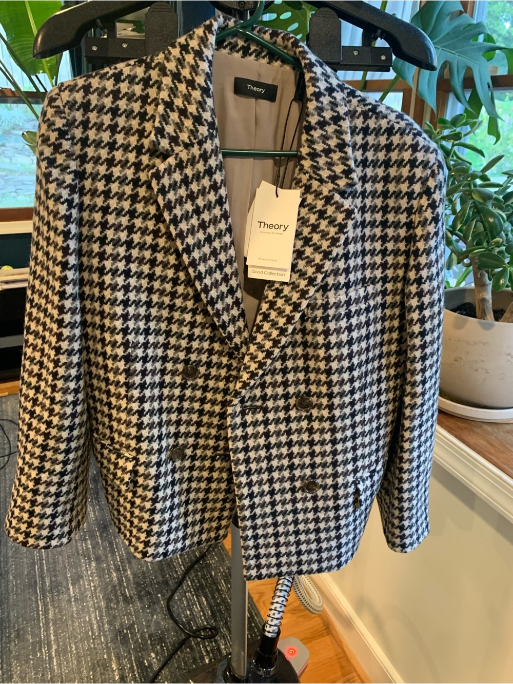 Theory Black and White Houndstooth Mink Multi-tweed Double-Breasted Blazer